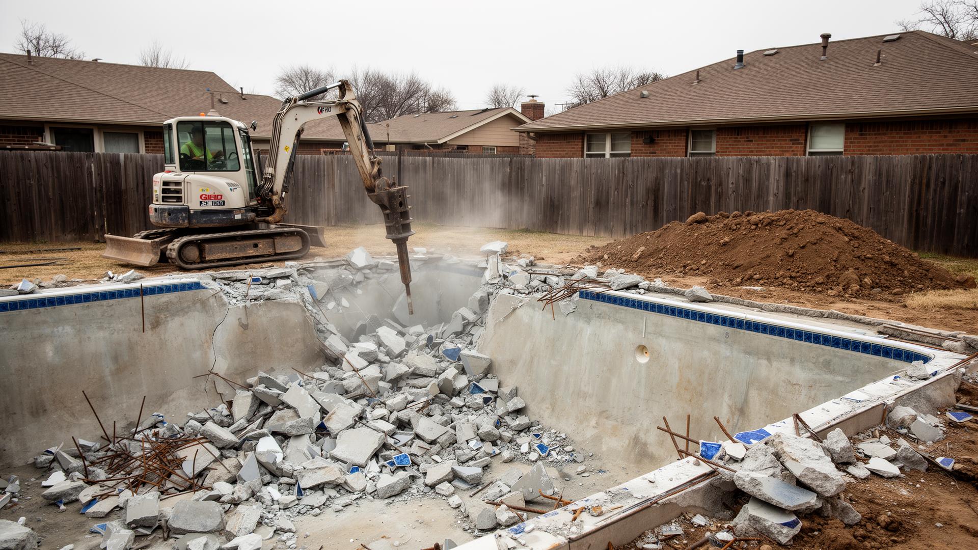 Residential swimming pool removal in progress