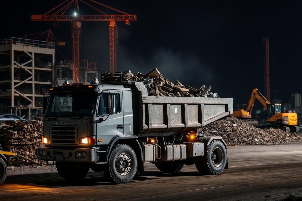 Dump truck hauling demolition debris